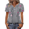 Zeagoo Womens Short Sleeve Tops Summer Henley V-Neck Tshirts Casual Pleated Blouse Dressy Loose Floral Basic Tee