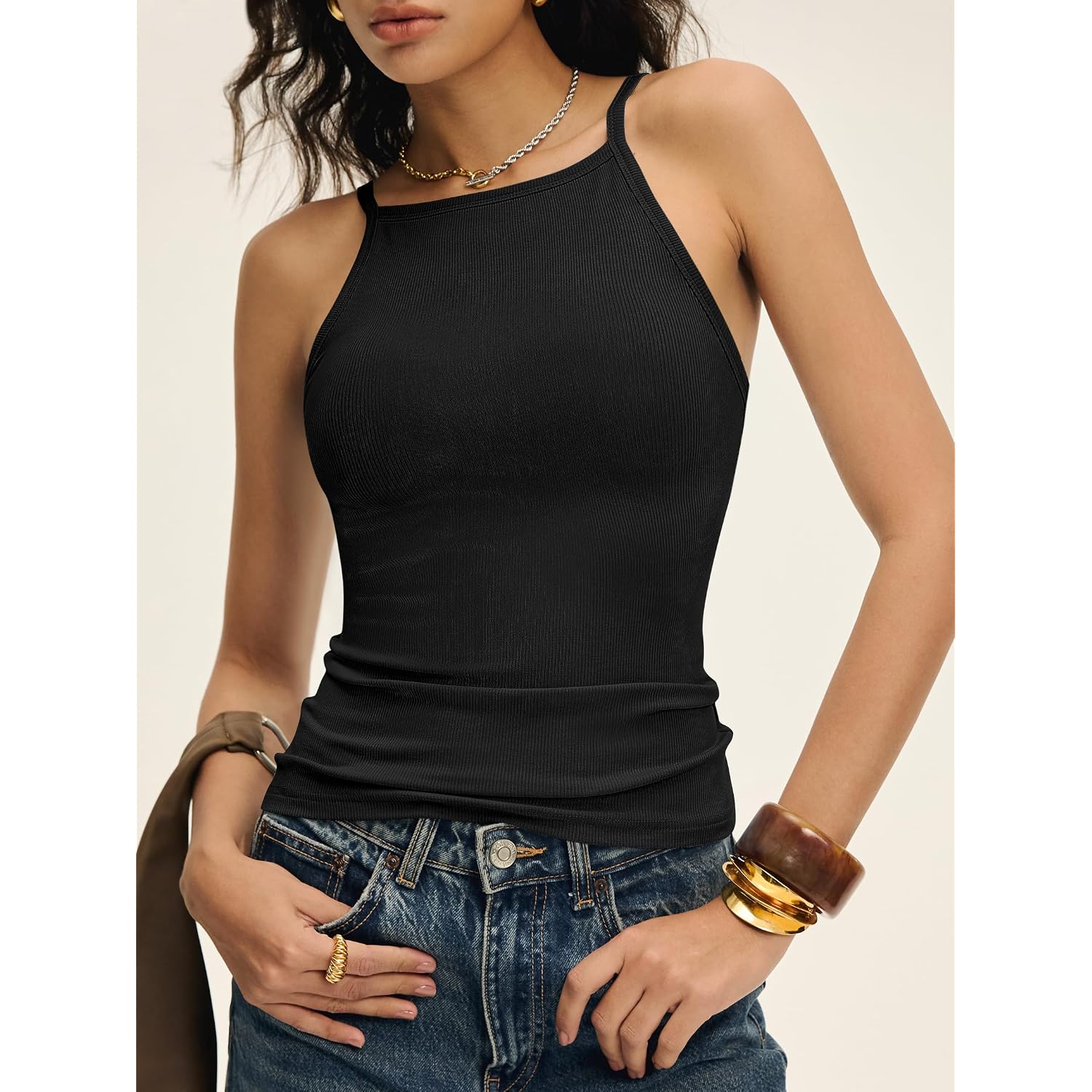 ANRABESS Womens Camis Spaghetti Straps Tank Tops High Square Neck Sleeveless Racerback Camisole Shirts Summer Basic Tee