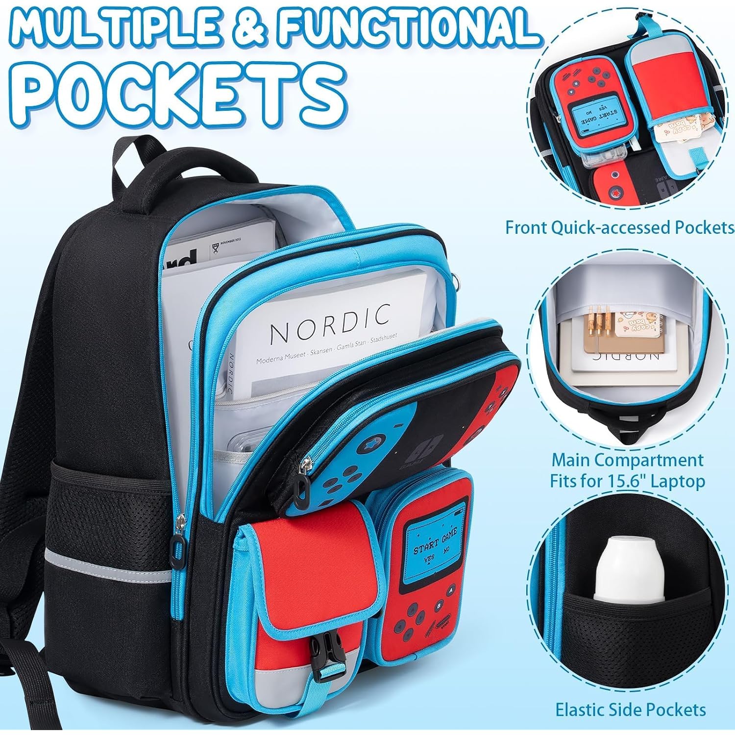 Fimibuke Kids Backpack For School Boys, 3 Pcs Gamer Backpack With Lunch Box | W/ Pencil Case, Gaming Bookbag For Teen Boys Kid Children Student Kindergarten Elementary Middle High School Travel Backpacks
