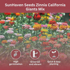 Zinnia Seeds – California Giants Mix – 4,000+ Seeds – 1 Oz Bulk Extra Large Resealable Packet – Premium Heirloom Zinnia Elegans Seeds With Giant Blooms In Vibrant Colors