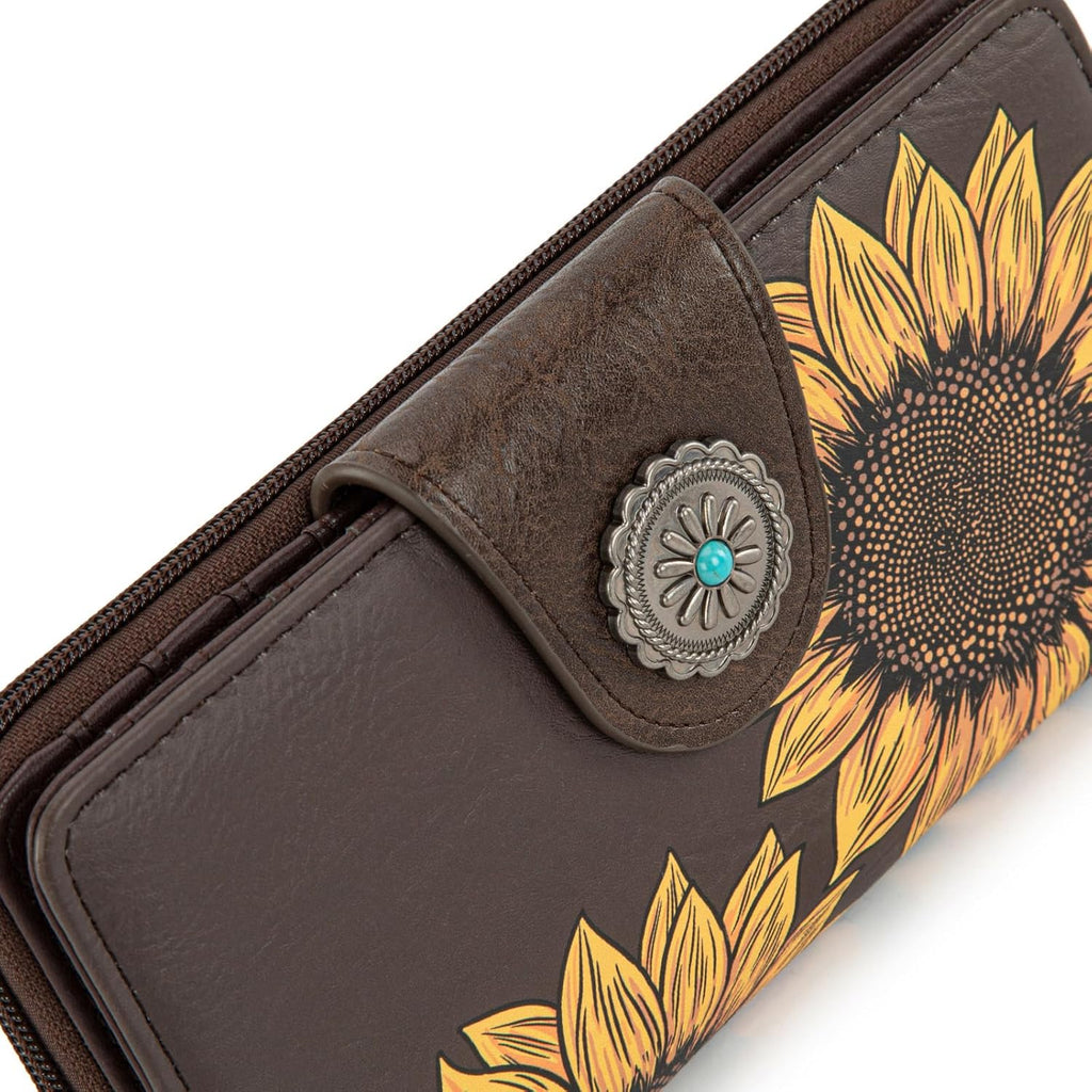 Montana West Women's Wallets Western Sunflower Wallet Women Large Capacity Credit Card Wallet Ladies Female Bifold Clutch Wallets with ID Window and Coin Purse