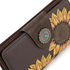 Montana West Women's Wallets Western Sunflower Wallet Women Large Capacity Credit Card Wallet Ladies Female Bifold Clutch Wallets with ID Window and Coin Purse
