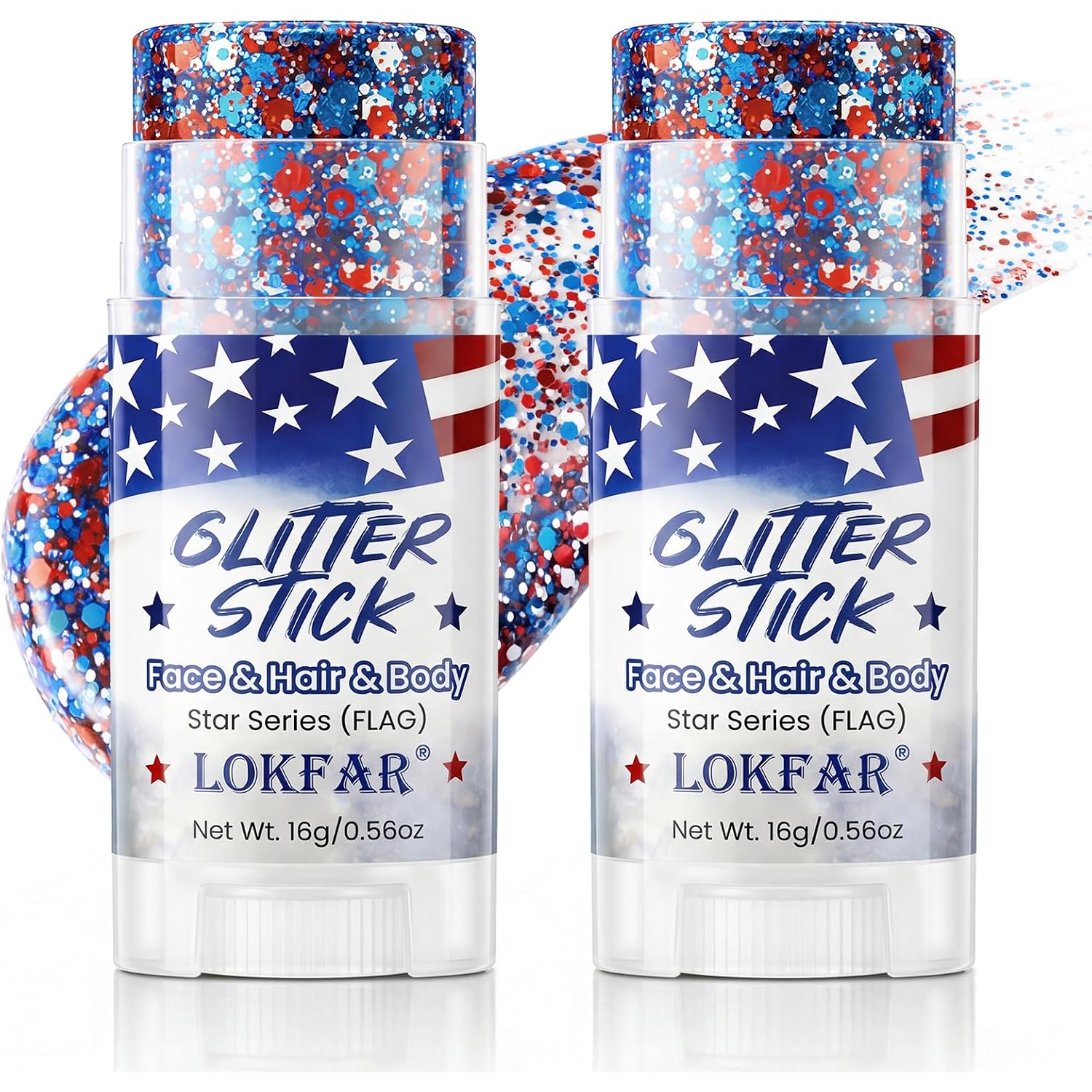 2Pcs 4Th Of July Glitter Stick | Patriotic Red White And Blue Glitter Stick For Face Body Hair, Fourth Of July Accessories & Outfits Women, Usa Flag Makeup For American 250 Anniversary & Memorial Day