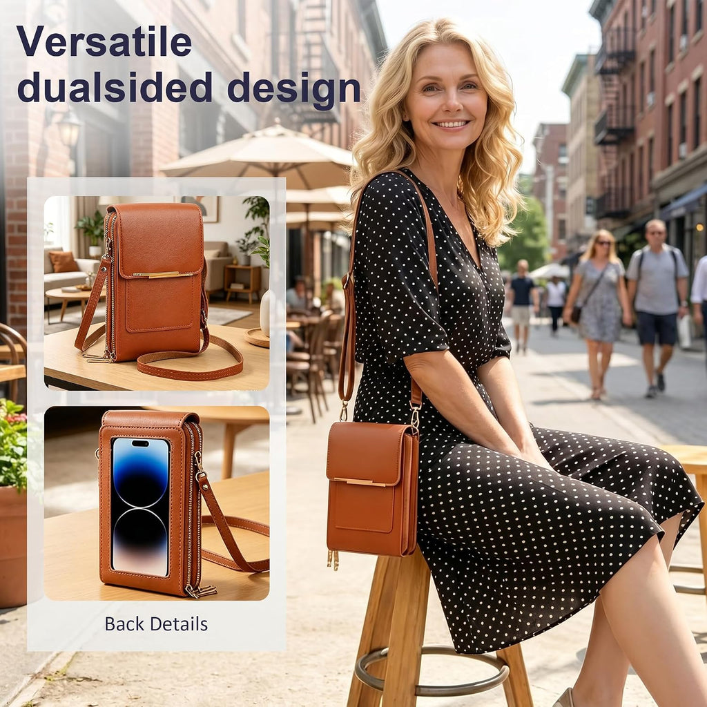 Phone Purse Crossbody Bags For Women, Small Touch Screen Travel Wallet, Anti Theft Leather Messenger Bag