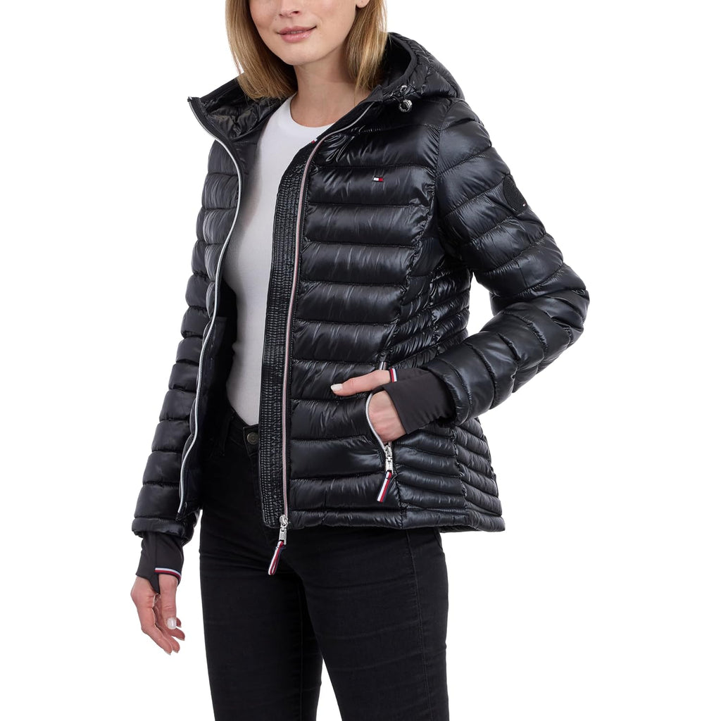 Tommy Hilfiger Women'S Puffer Jacket, Lightweight Packable Jacket With Hood & Bag