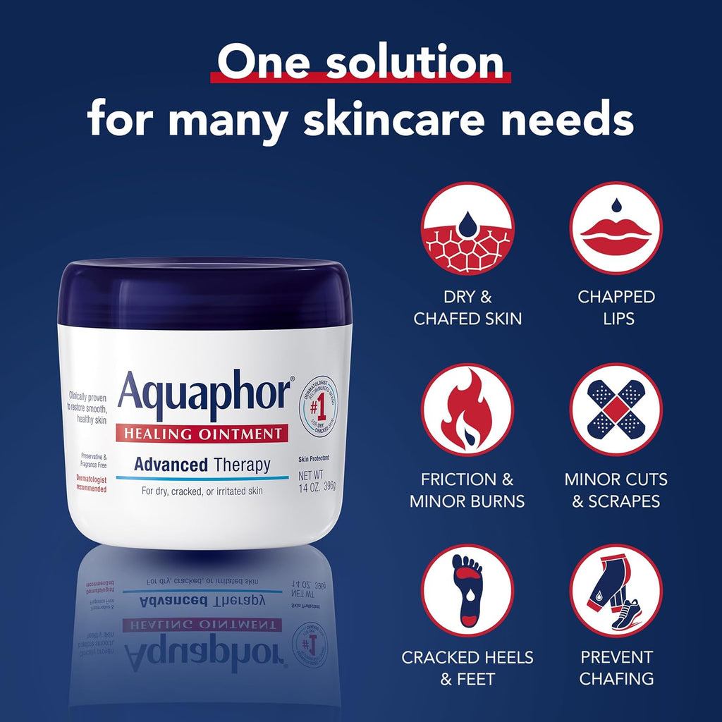 Aquaphor Healing Ointment, Advanced Therapy Skin Protectant, Multi-Purpose Healing Ointment And Body Moisturizer, For Dry, Cracked Skin, Minor Cuts And Burns, 14 Oz Jar