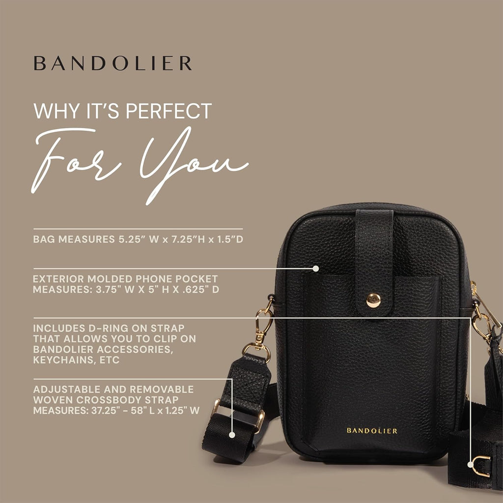Bandolier Dillon Bag Crossbody | Stylish Pebble Leather Bag | Adjustable Strap, Exterior Slip Pocket | Bags for Women