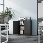 Metal Storage Cabinet-36” Tall Steel File Cabinet With Lockable Doors And Adjustable Shelves-Black Steel Storage Cabinet For Home, School, Office, Garage