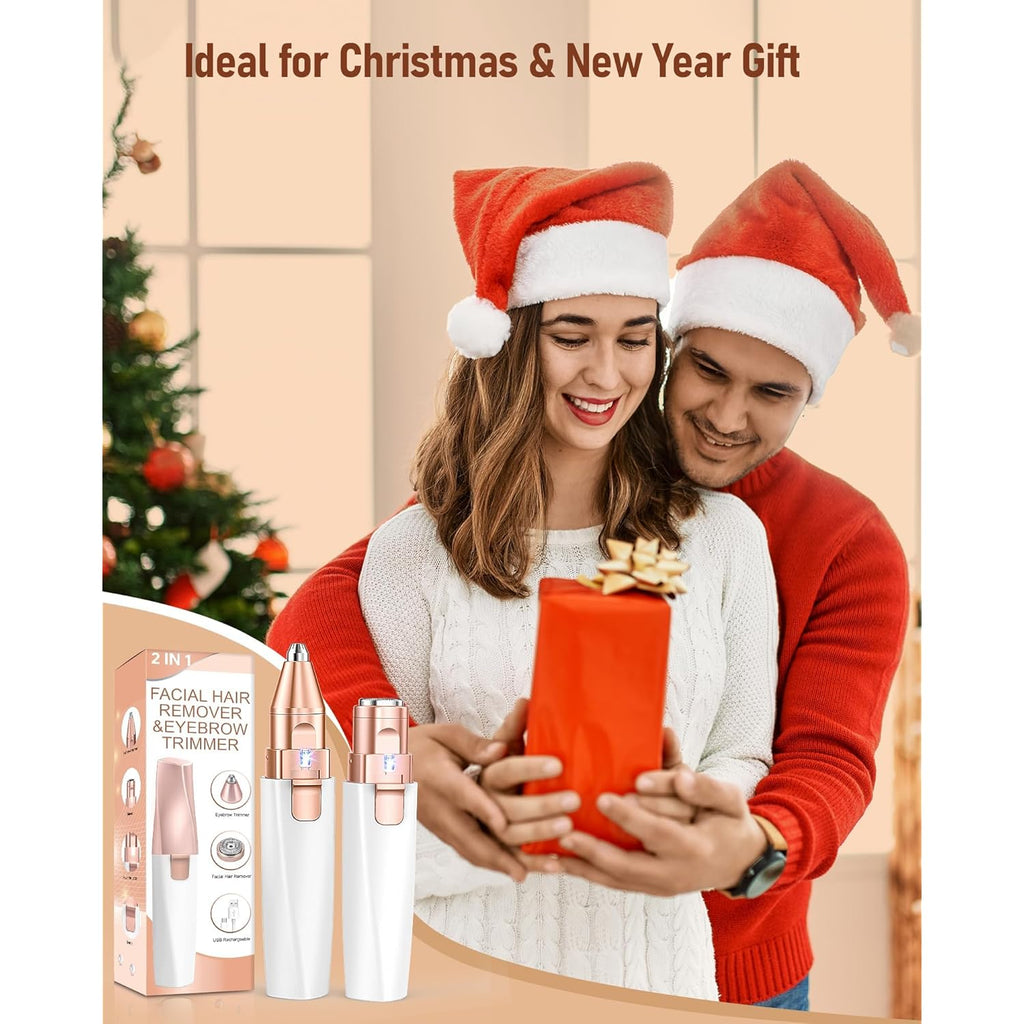 Eyebrow Trimmer & Facial Hair Removal for Women: 2 in 1 Painless Rechargeable Eyebrow Razor with Built-in LED Light, Electric Face Shaver - Perfect for Peach Fuzz, Upper Lip, Chin & Sensitive Skin