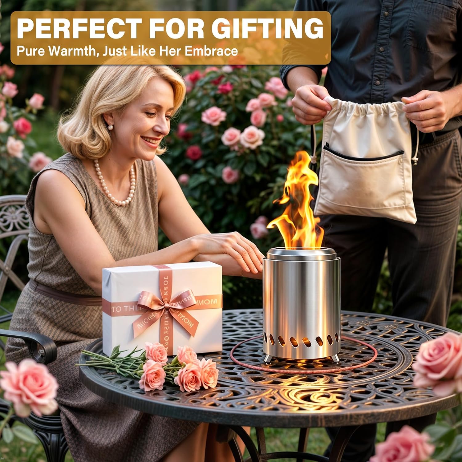 Hgd Tabletop Fire Pit, Smokeless Firepit Outdoor, Mini Fire Pit For With Carry Bag For Camping Backyard Patio Garden Picnic, Silver