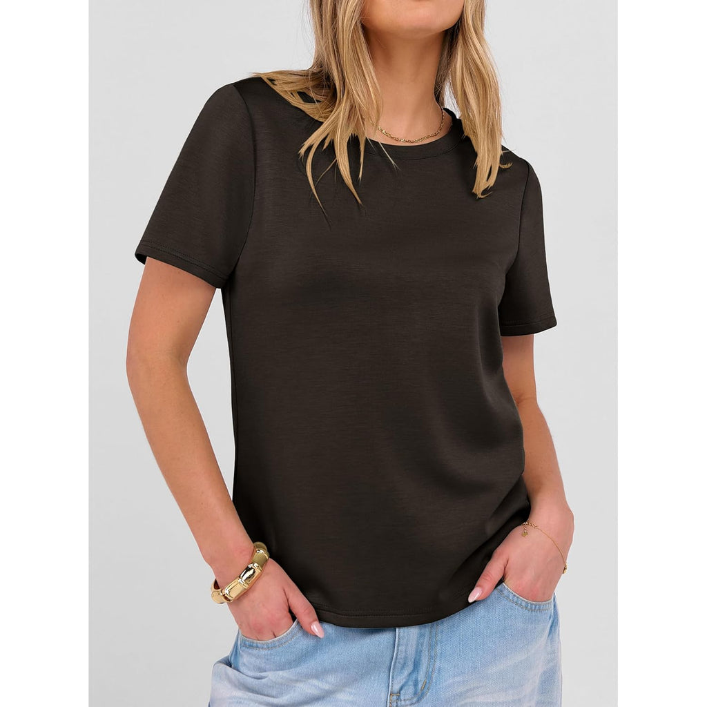 Women Short Sleeve Tops Summer Basic Tee Wrinkle-Free Trendy Cute T Shirts 2026 Spring Business Casual Outfits