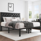 Hisoft Queen Bed Frame With Upholstered Button Tufted Headboard, Bed Frame Platform Metal Slats Support, Under Bed Storage, No Box Spring Needed, Noise-Free, Easy Assembly, Black
