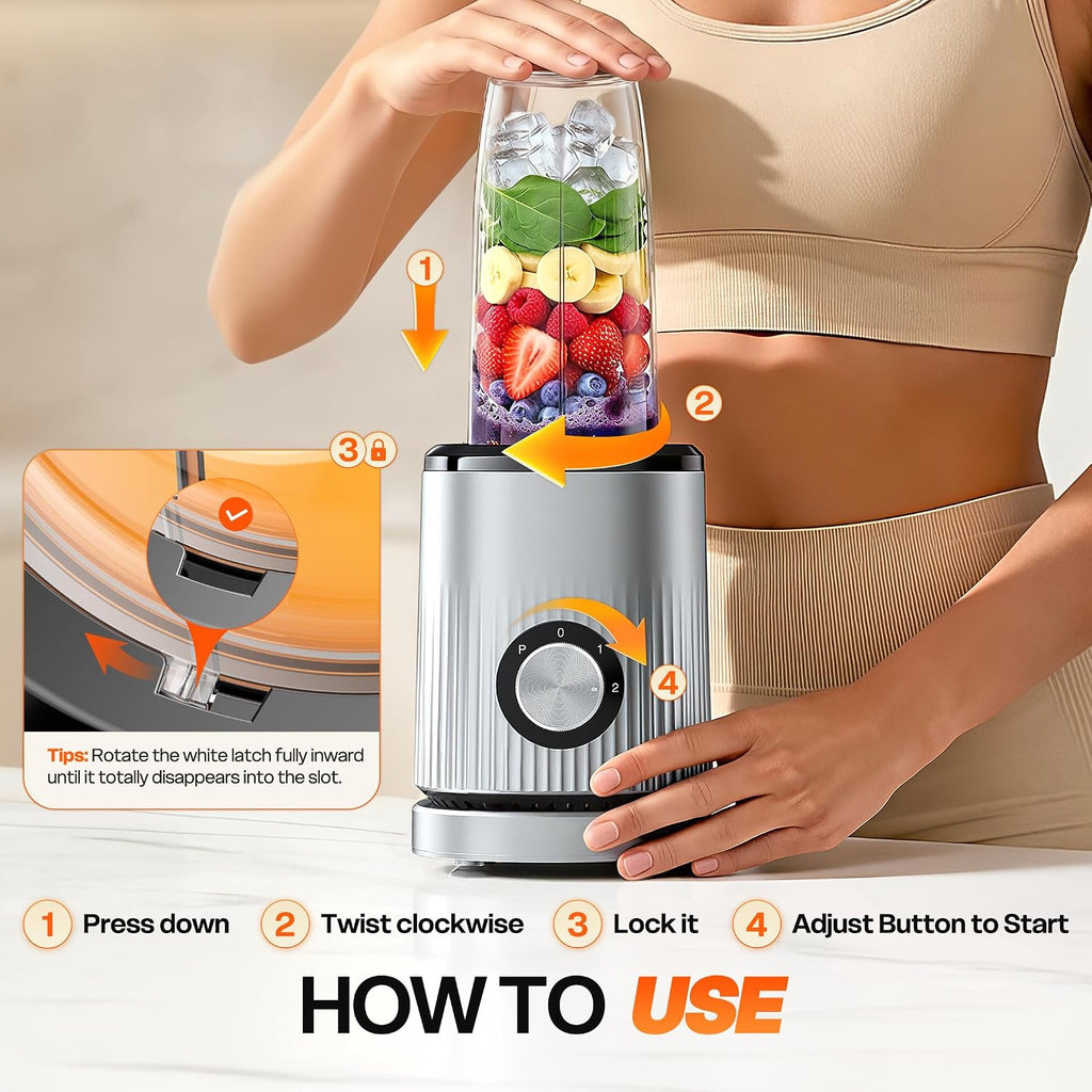 Turelar Smoothie Blender Personal Blender For Shakes And Smoothies With 2 * 24Oz To-Go Cups, Single Serve Smoothie Maker For Juices, Baby Food, Nutritious Recipe, Upgraded Version