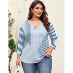 Rapbin Womens Plus Size Tops 3/4 Sleeve Shirts Summer Cut Out Ring Keyhole Neck Dressy Casual Loose Tunic Tops 1X-5X