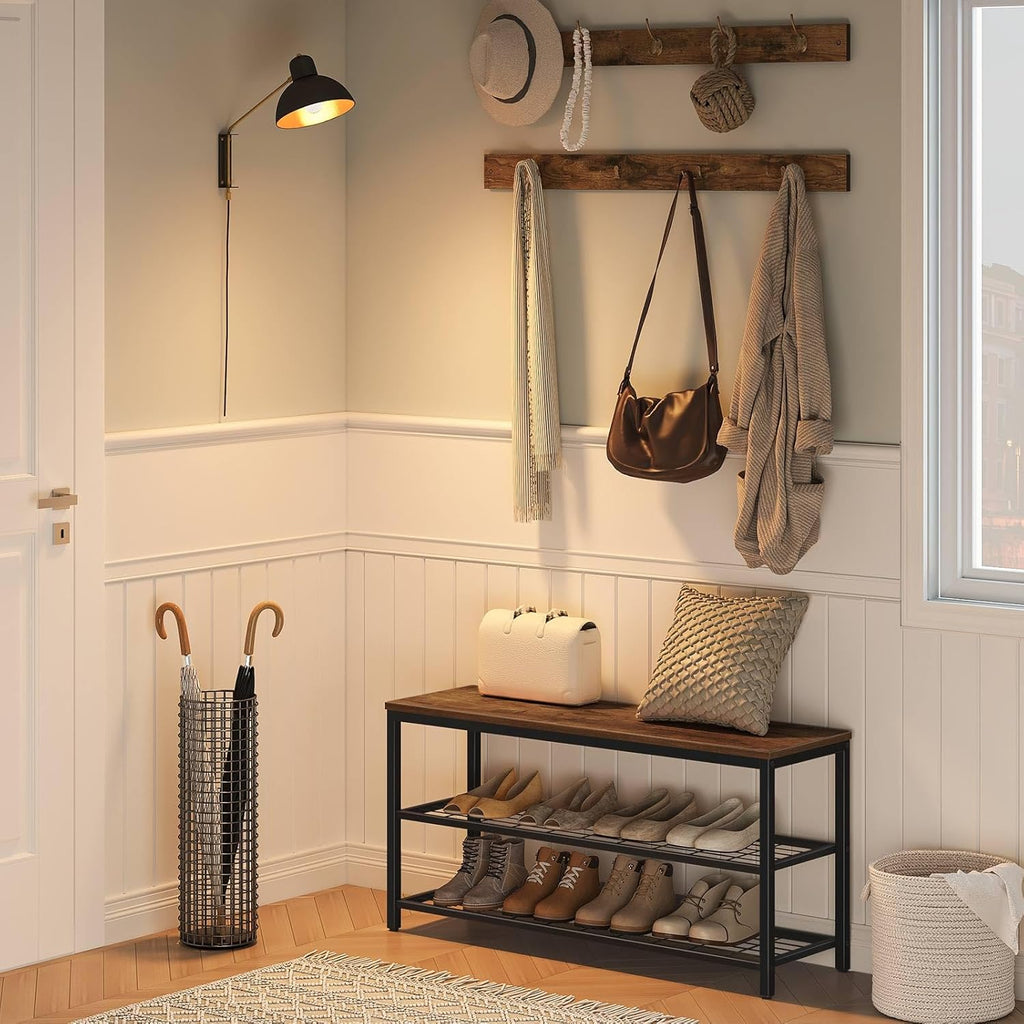 HOOBRO Hall Tree with Bench, Coat Rack Shoe Bench Set, Entryway Shoe Rack with Coat Hooks, Hall Tree Coat Rack, Mud Room, Industrial, for Foyer, Front Door, Rustic Brown BF07MT01