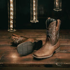 Cowboy Boots For Men - Western Men'S Boots With Classic Embroidered, Slip On Square Toe Boots, Slip Resistant Country Boots Chunky Heel Ankle, Durable Short Boots For Spring Fall