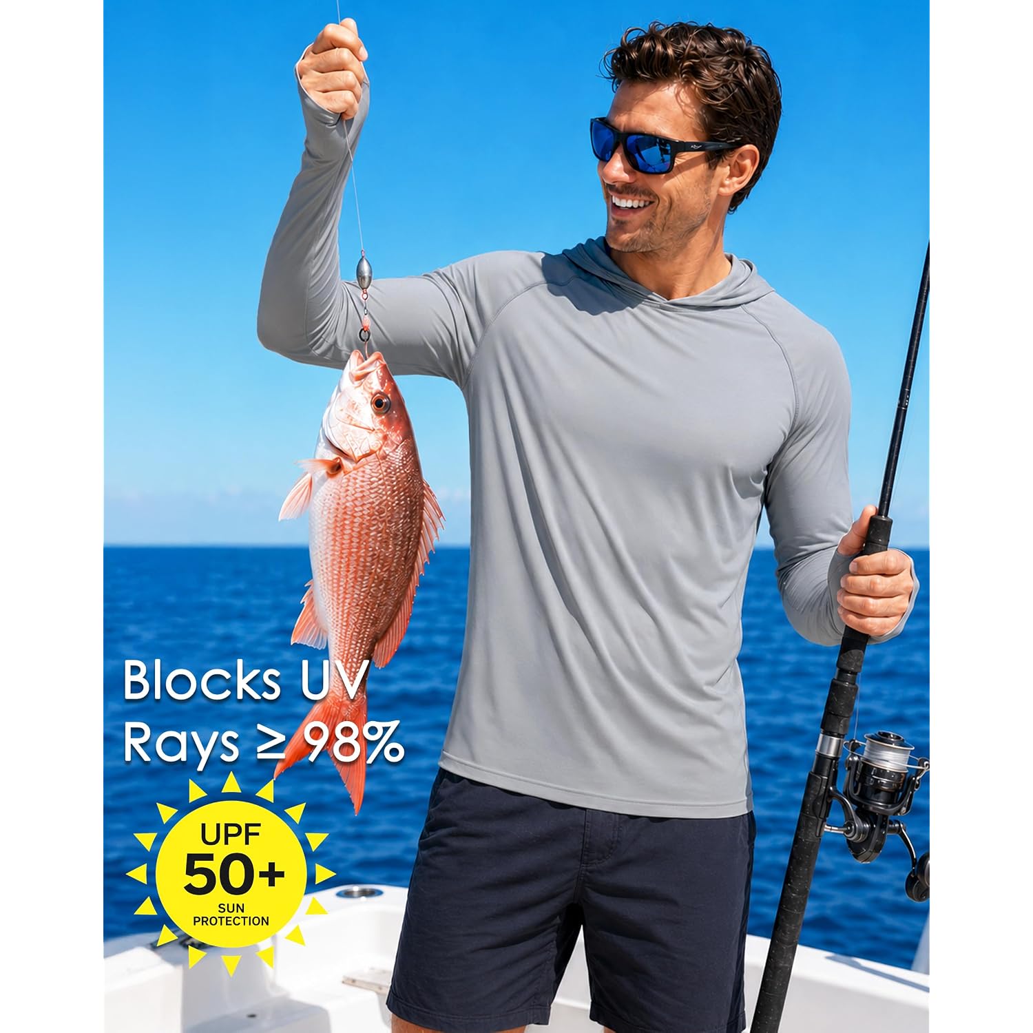 Boladeci Men'S Upf 50+ Sun Protection Lightweight Hoodie Shirts Long Sleeve Fishing Shirt Spf Uv Hiking Swim