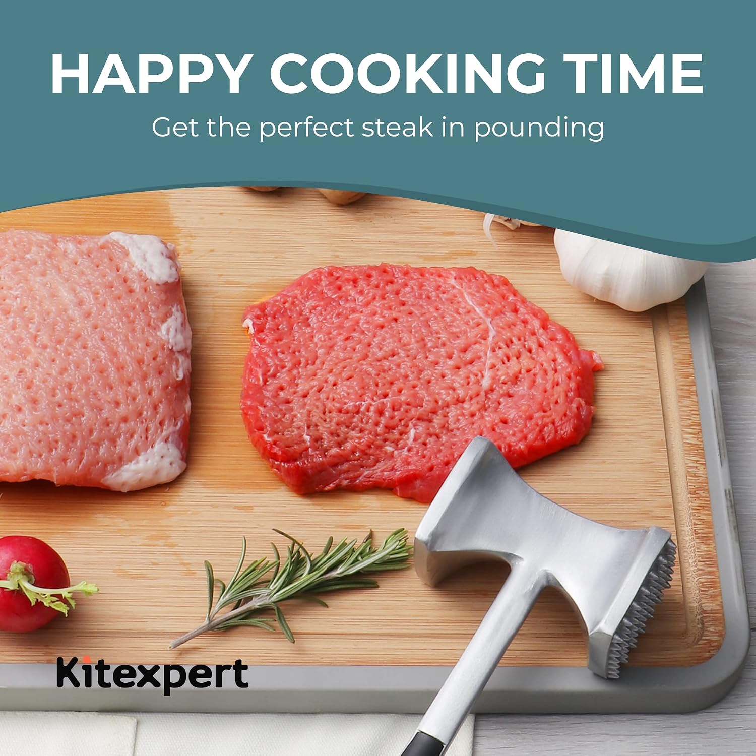 Kitexpert Meat Tenderizer Hammer With Comfortable-Grip Handle, Dual-Side Mallet For Kitchen, Heavy Duty Pounder For Tenderizing Steak, Beef And Fish