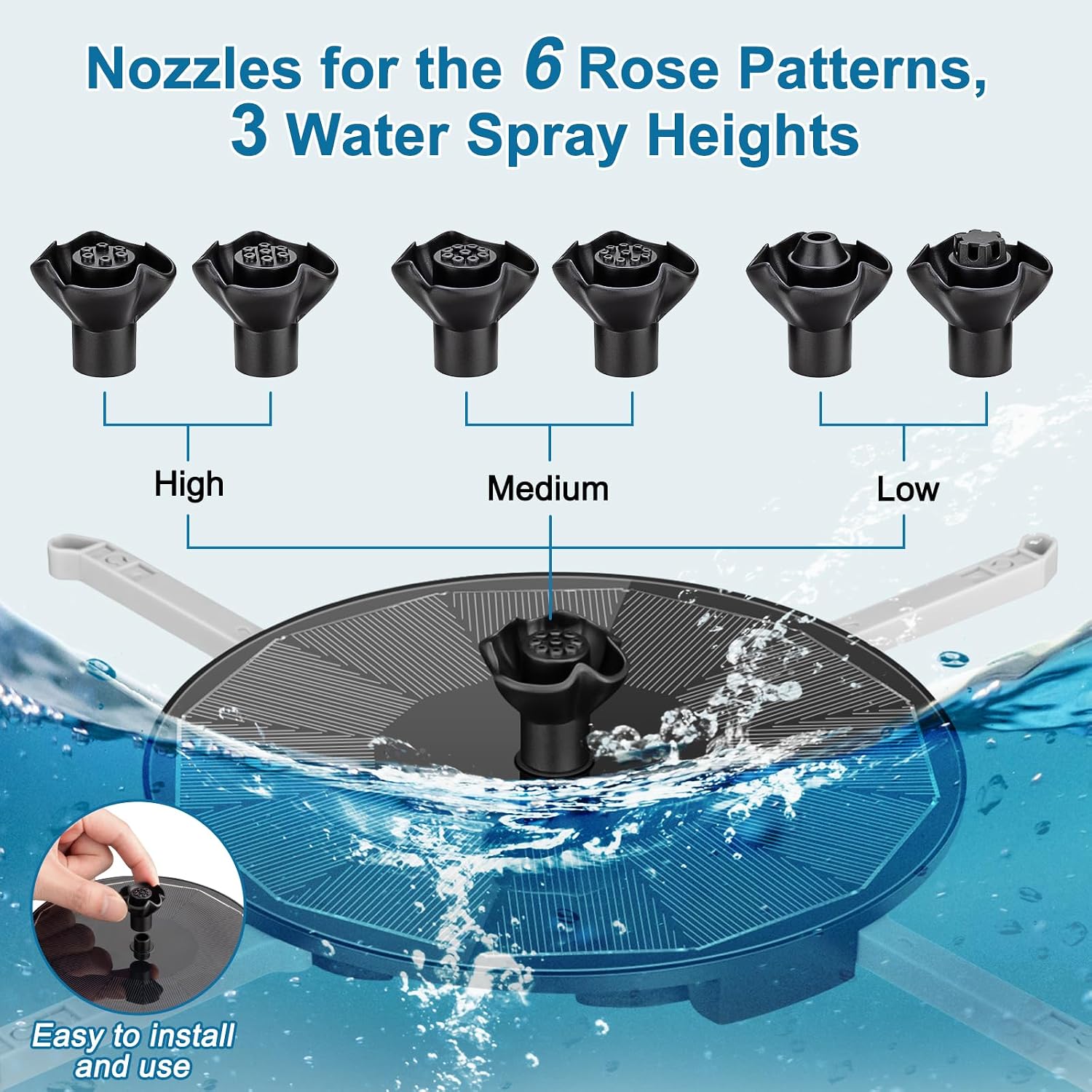 Solar Fountain Pump With 3 Spray Height Adjustment, Upgraded Pet Solar Bird Bath Fountains With 6 Nozzles, Solar Water Fountain Pump For Outdoor, Bird Bath, Garden, Pool, Pond