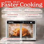 Gourmia French Door Air Fryer Oven - 37 Qt Large Capacity Convection Toaster Oven, Fryforce 360°, Digital Display, 12 Cooking Presets, Dehydrate, Fits 13” Pizza, Dishwasher-Safe, Stainless Steel