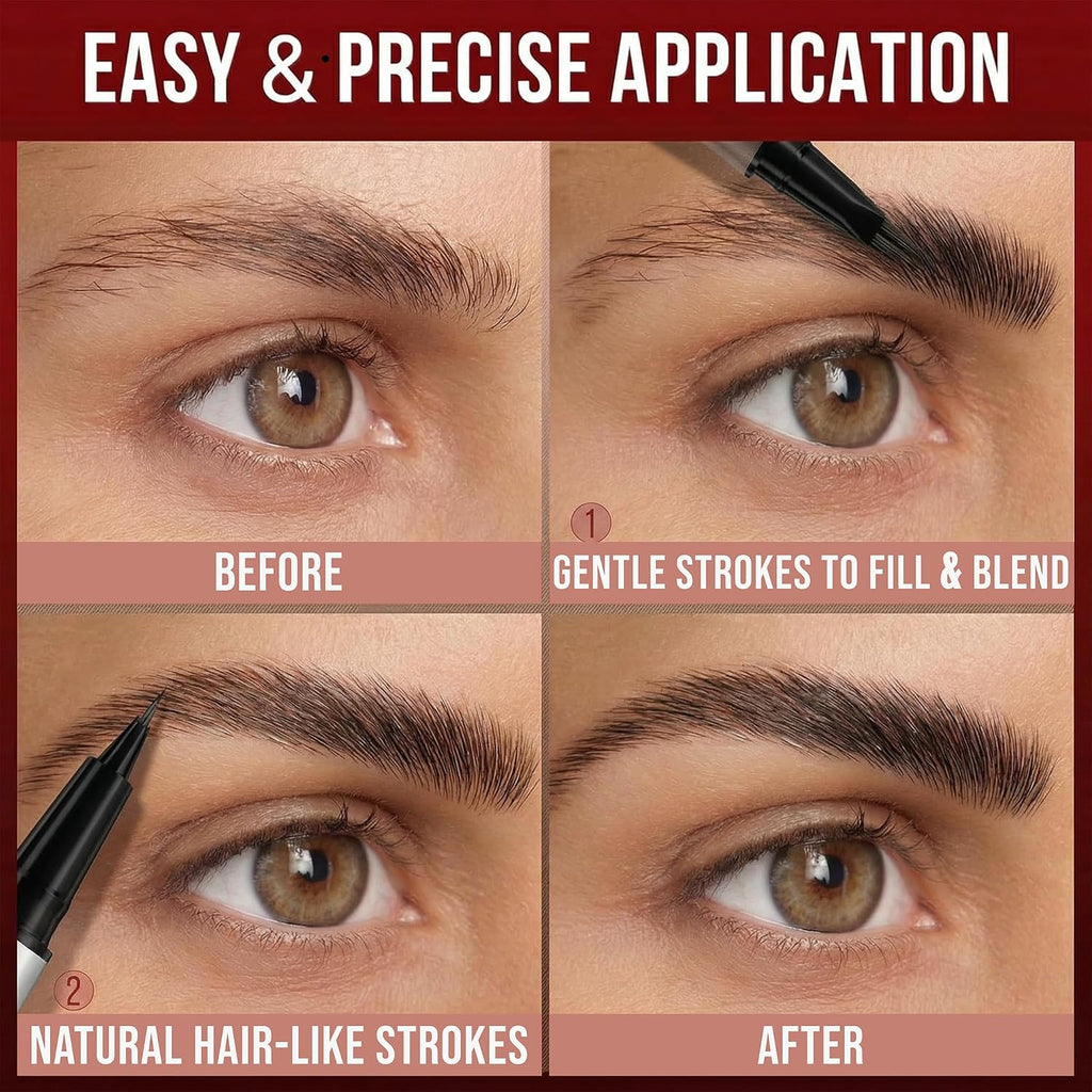 Eyebrow Pencil For Women, 2-In-1 Microblading Eyebrow Pen With 4D Square & Ultra-Fine Tips, Waterproof Long-Lasting Brow Pencil, Hair-Like Strokes For Natural Fuller Brows With Brow Brush, Brown