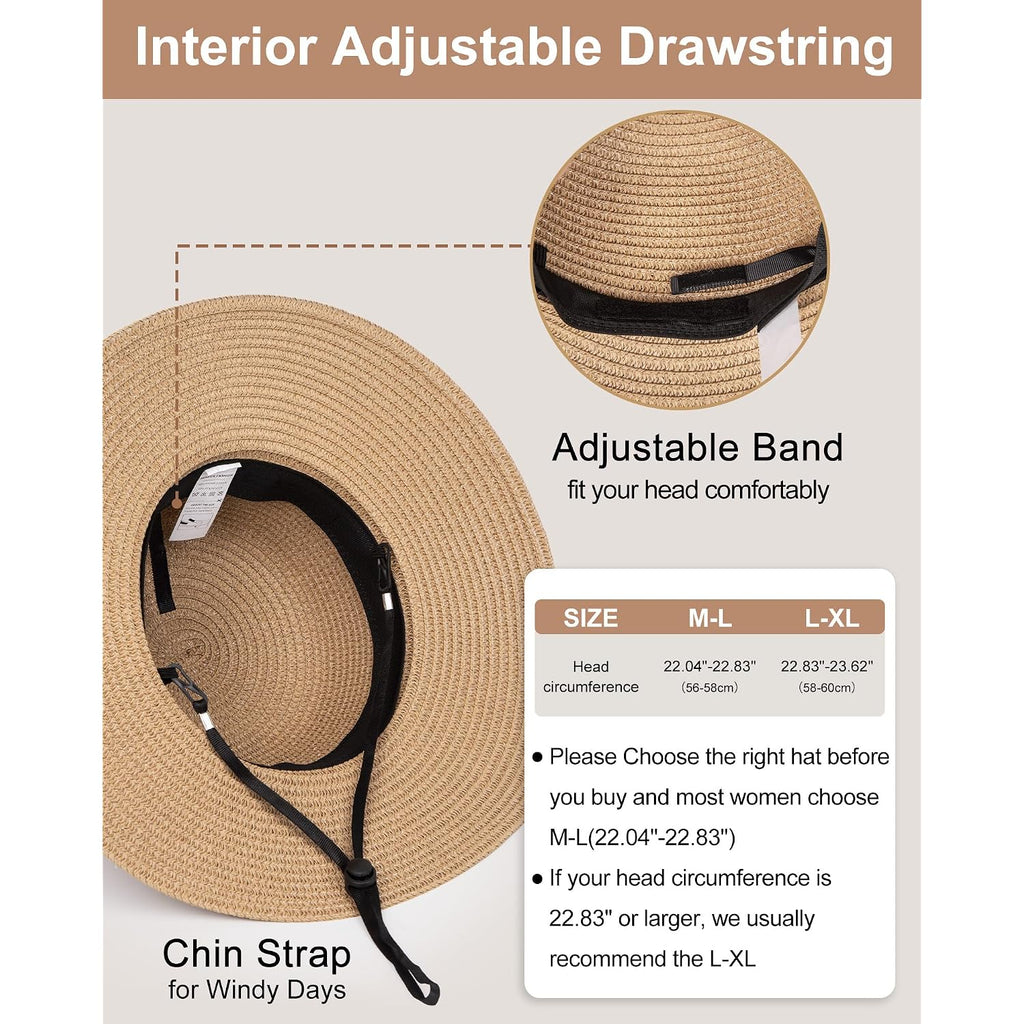 Sun Hats For Women Uv Protection, Packable Wide Brim Straw Hat For Men Beach Summer Vacation Travel
