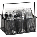 Mind Reader Multi-Purpose Storage Caddy With Handle, Desktop Organizer, Cutlery Holder, 4 Compartments, Metal Mesh, Black