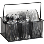 Mind Reader Multi-Purpose Storage Caddy With Handle, Desktop Organizer, Cutlery Holder, 4 Compartments, Metal Mesh, Black