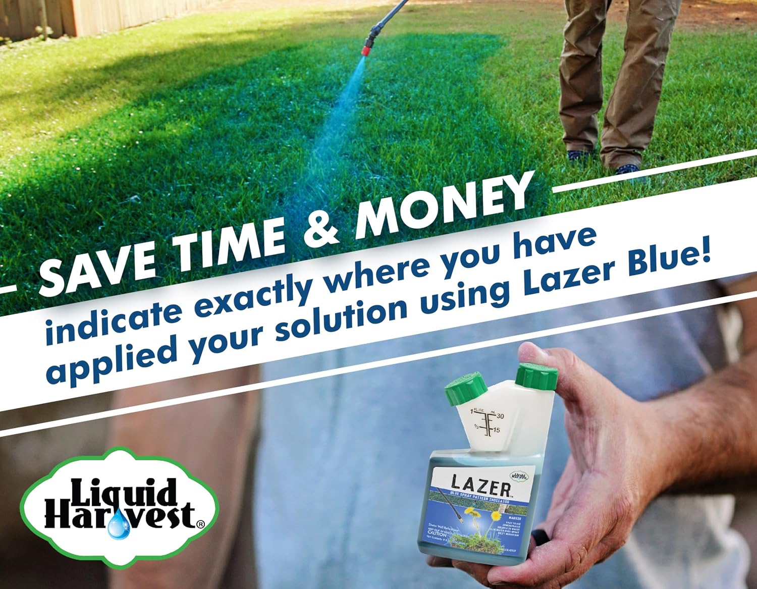 Liquid Harvest Lazer Blue Concentrated Spray Pattern Indicator 8 Ounces Perfect Weed Dye, Herbicide Fertilizer Marking Turf Mark And Marker