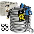 100Ft Metal Garden Hose - Heavy Duty 304 Stainless Steel Flexible Water Hose, No Kinks & Leak-Proof With Upgraded Handle, 10-Function Spray Nozzle & 4 Spare Gaskets For Yard, Rv, Pet Bath