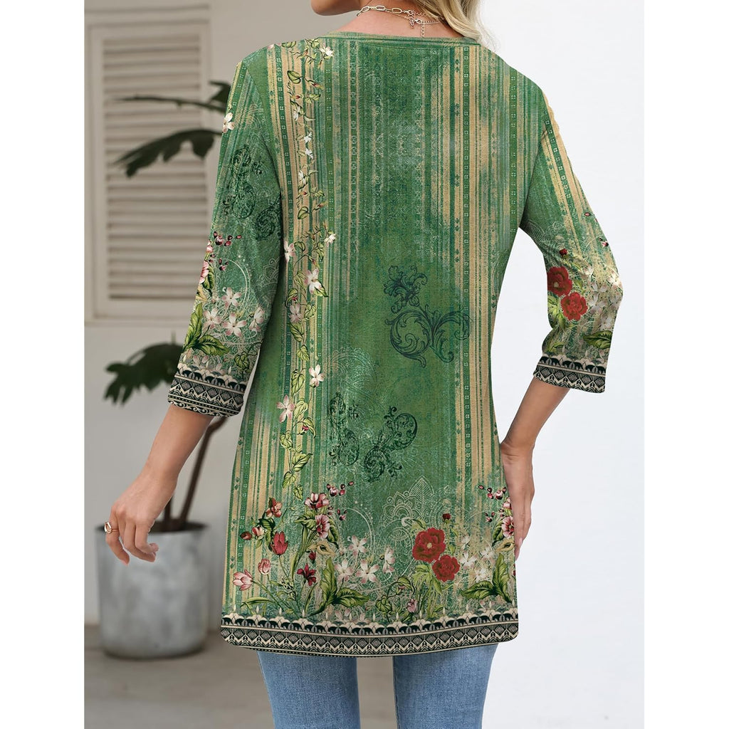 Tunic Tops for Women Loose Fit Dressy 3/4 Sleeve V Neck T Shirts Spring Tops for Women 2026