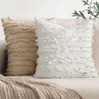 Miulee Set Of 2 Decorative Boho Throw Pillow Covers Linen Striped Jacquard Pattern Spring Cushion Covers For Sofa Couch Living Room Bedroom 18X18 Inch White