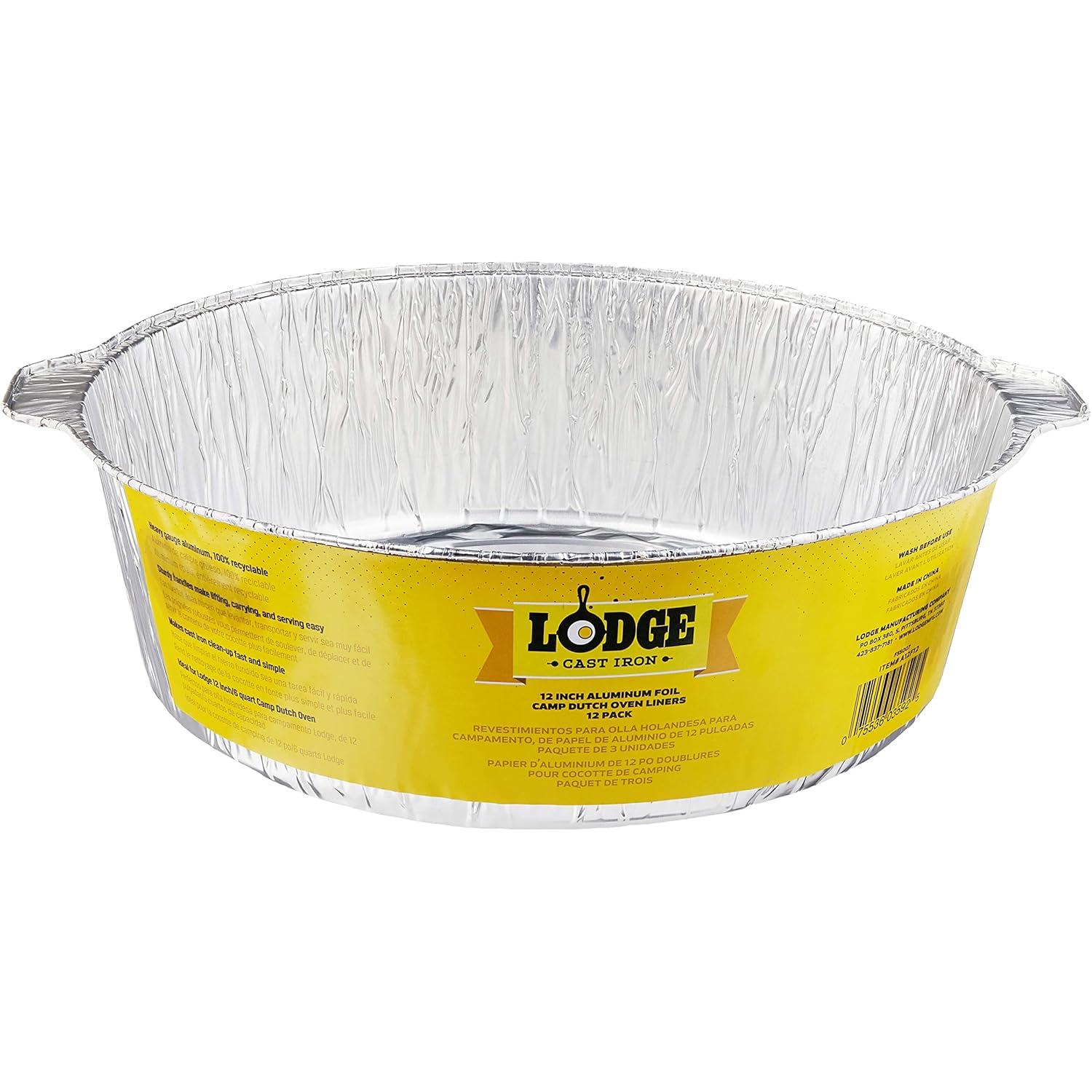 Lodge Silver 12 Inch Aluminum Foil Dutch Oven Liner - 100% Recyclable Dutch Oven Liner - Easy Camp Cooking Cleanup - 12 Pack