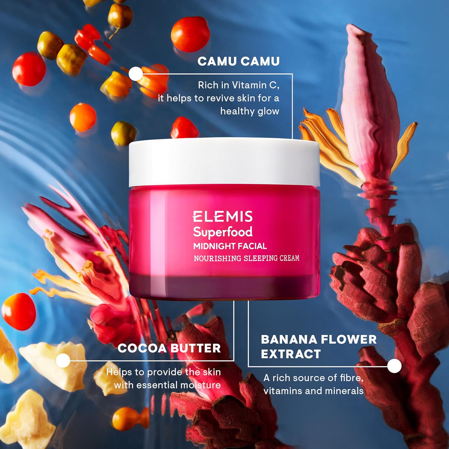 Elemis Superfood Midnight Facial, Moisturizer Face Cream, Hydrating Face Moisturizer For Dry Skin, Overnight Facial Cream With Camu Camu