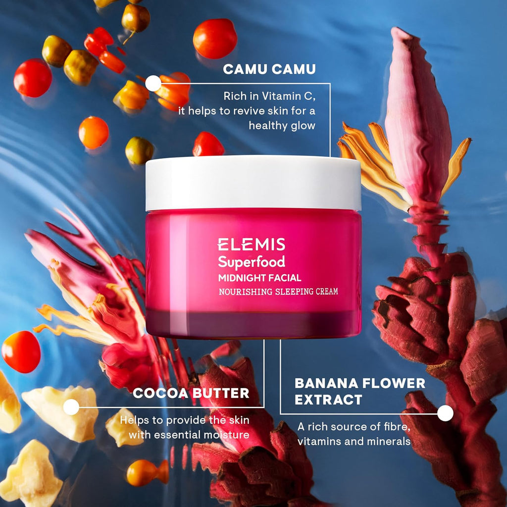 Elemis Superfood Midnight Facial, Moisturizer Face Cream, Hydrating Face Moisturizer For Dry Skin, Overnight Facial Cream With Camu Camu