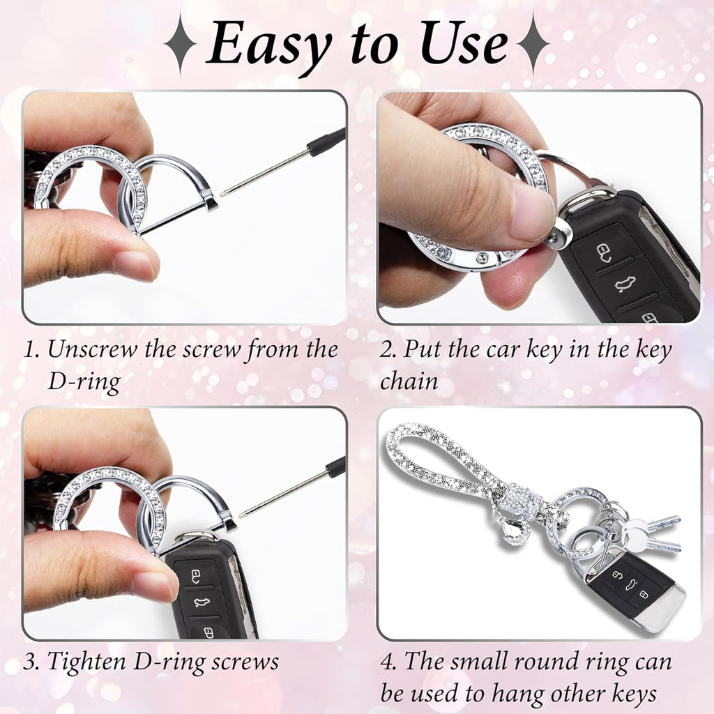 Crystal Bling Car Keychain, Car Key Chain Glitter Key Ring, Rhinestone Keychain Ring Strap