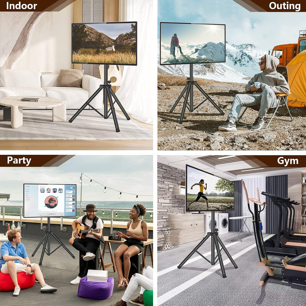 Tripod Tv Stand For 23-75 Inch Flat Screen/Curved Tvs Up To 100 Lbs | Outdoor Tv Stand With ±15° Tilt, Height Adjustable Portable Tv Stands With Safety Design, Max Vesa 600X400M, Black