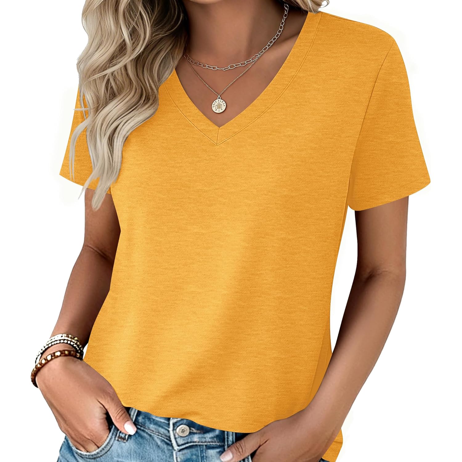 Womens Tops Summer Casual Short Sleeve Tshirts Business Basic Spring V-Neck Shirts Outfits S-3XL