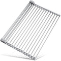 Tomorotec Roll Up Dish Drying Rack Over Sink, 17.7X15.5In, 304 Stainless Steel With Bpa-Free Silicone Edges, Heat-Resistant Trivet For Hot Pans, Holds Up To 70 Lbs, Rolls Up For Compact Storage
