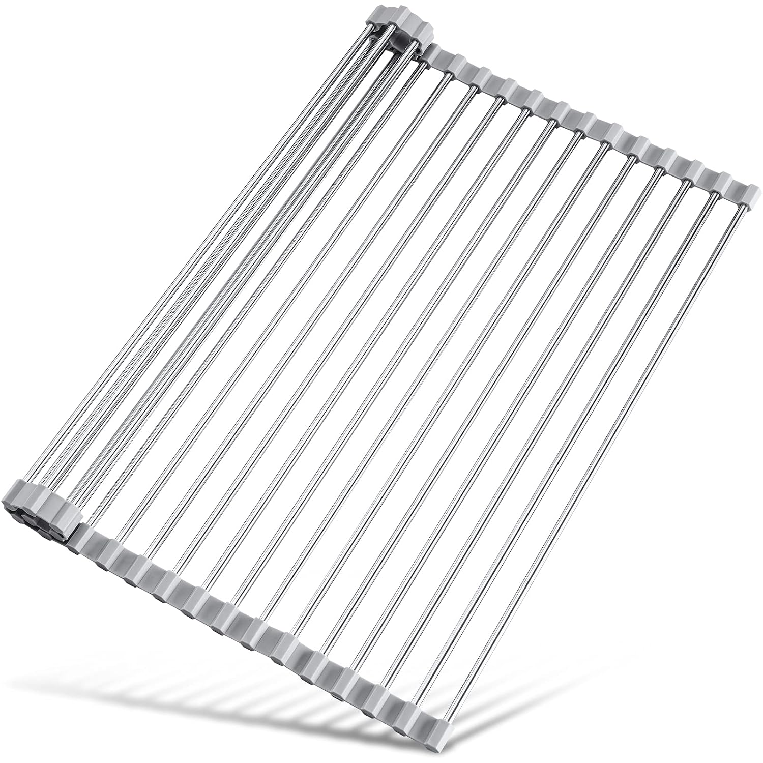 Tomorotec Roll Up Dish Drying Rack Over Sink, 17.7X15.5In, 304 Stainless Steel With Bpa-Free Silicone Edges, Heat-Resistant Trivet For Hot Pans, Holds Up To 70 Lbs, Rolls Up For Compact Storage