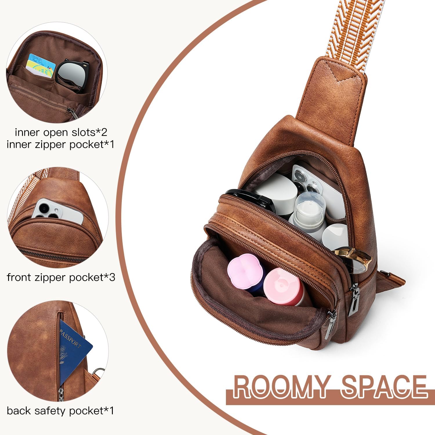 7L Sling Bag For Women Men Vegan Leather Crossbody Bags Fanny Pack Purse Backpack Over Shoulder Bag Travel Anti Theft