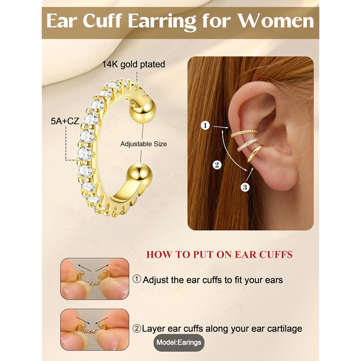 18 Pcs Ear Cuff Earrings for Women 14K Gold Plated Ear Cuffs Non Piercing Adjustable Ear Cuff Earring Clip On Cartilage Helix Wrap Ear Jewelry Set