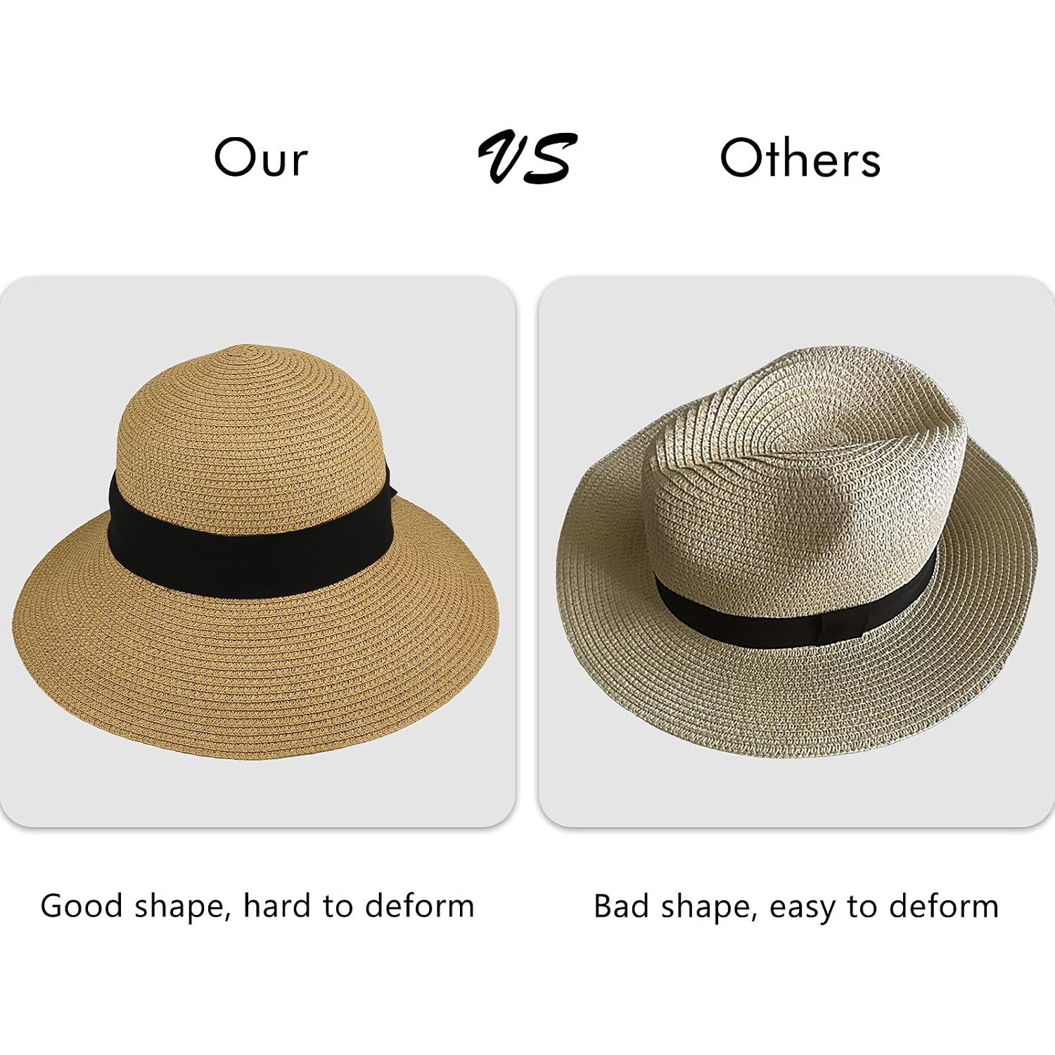 Womens Straw Sun Hat Wide Brim Foldable Panama Roll up Cap Fedora Beach Sun Hat UPF50+ Coffee
