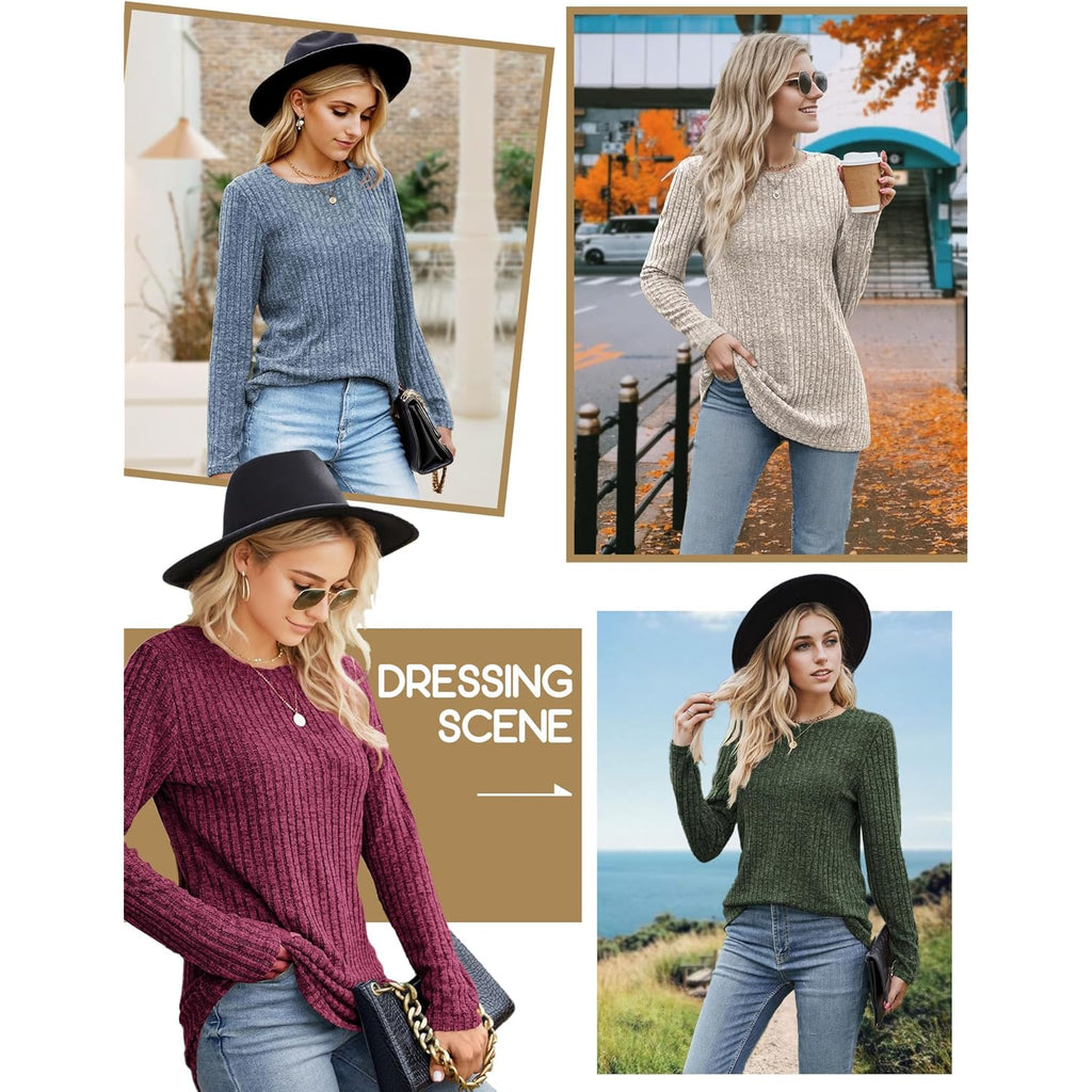 Womens Long Sleeve Shirt Tunics Tops for Spring Fall Lightweight Blouses Crew Neck Dressy Sweaters for 2026