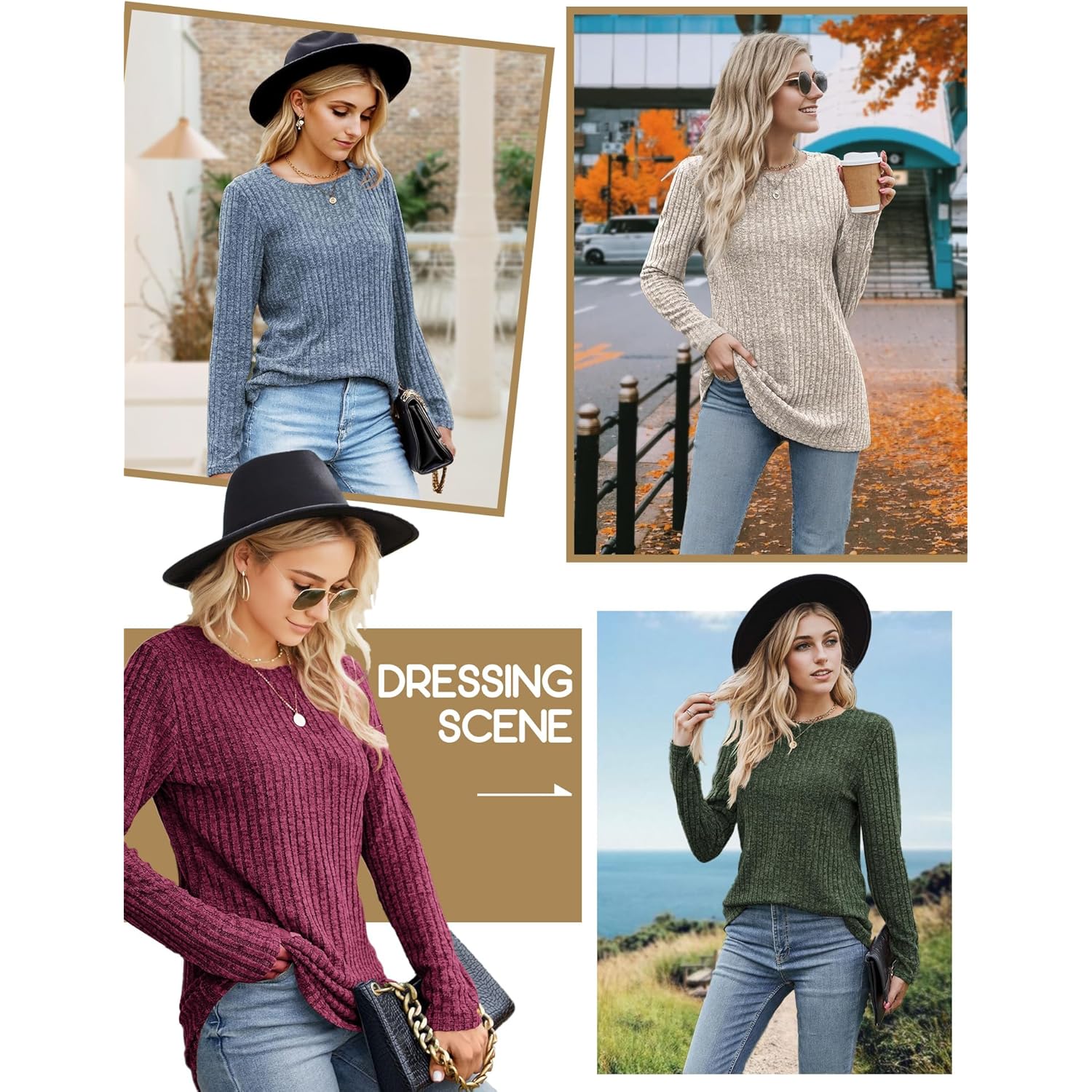 Womens Long Sleeve Shirt Tunics Tops for Spring Fall Lightweight Blouses Crew Neck Dressy Sweaters for 2026