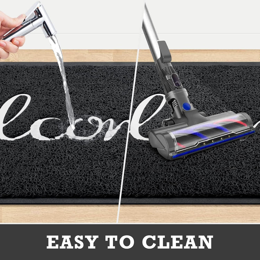 Cozybounty Black Door Mat Welcome Mats Outdoor Indoor Non-Slip Doormat For Entryway Low-Profile Floor Mat For Yard, Garage, High Traffic Areas (30"X17.5", Black)