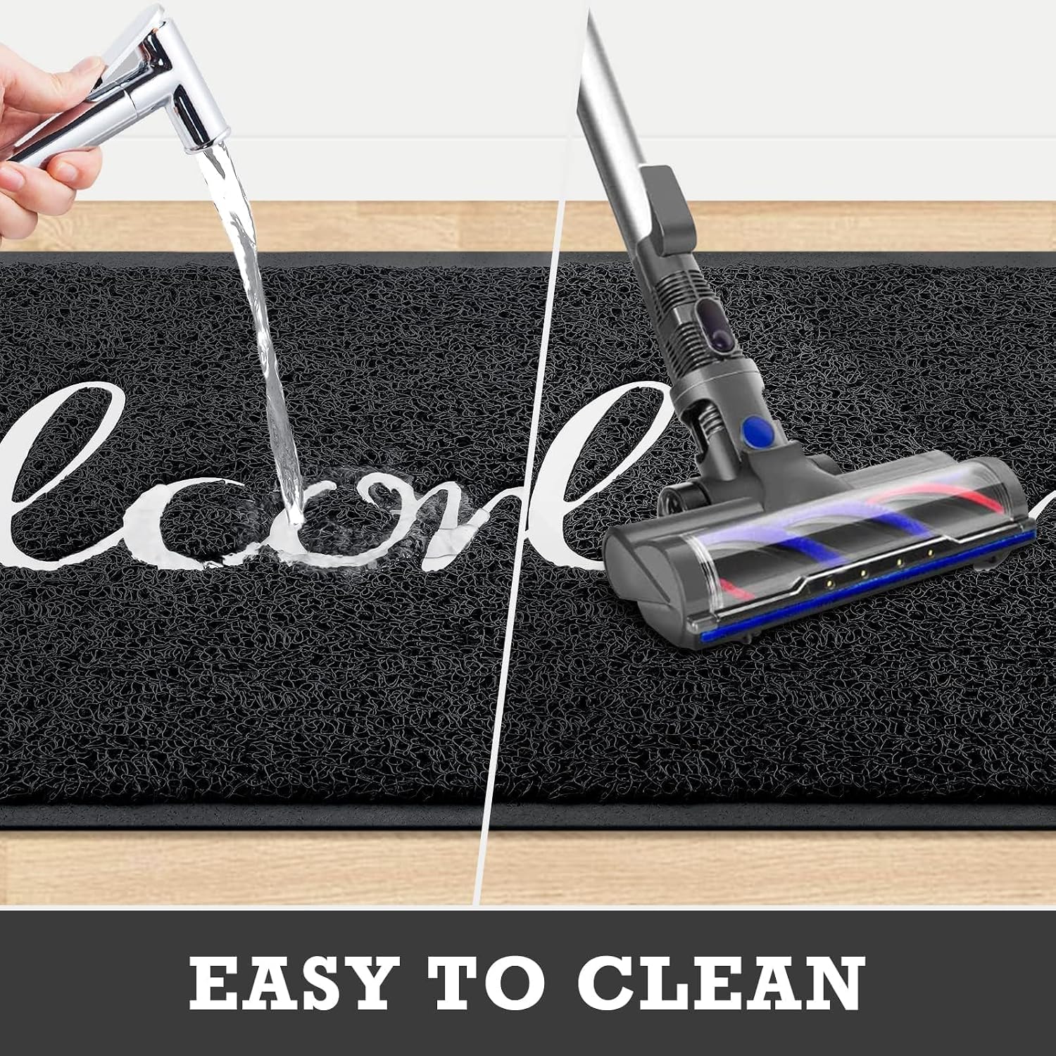 Cozybounty Black Door Mat Welcome Mats Outdoor Indoor Non-Slip Doormat For Entryway Low-Profile Floor Mat For Yard, Garage, High Traffic Areas (30"X17.5", Black)