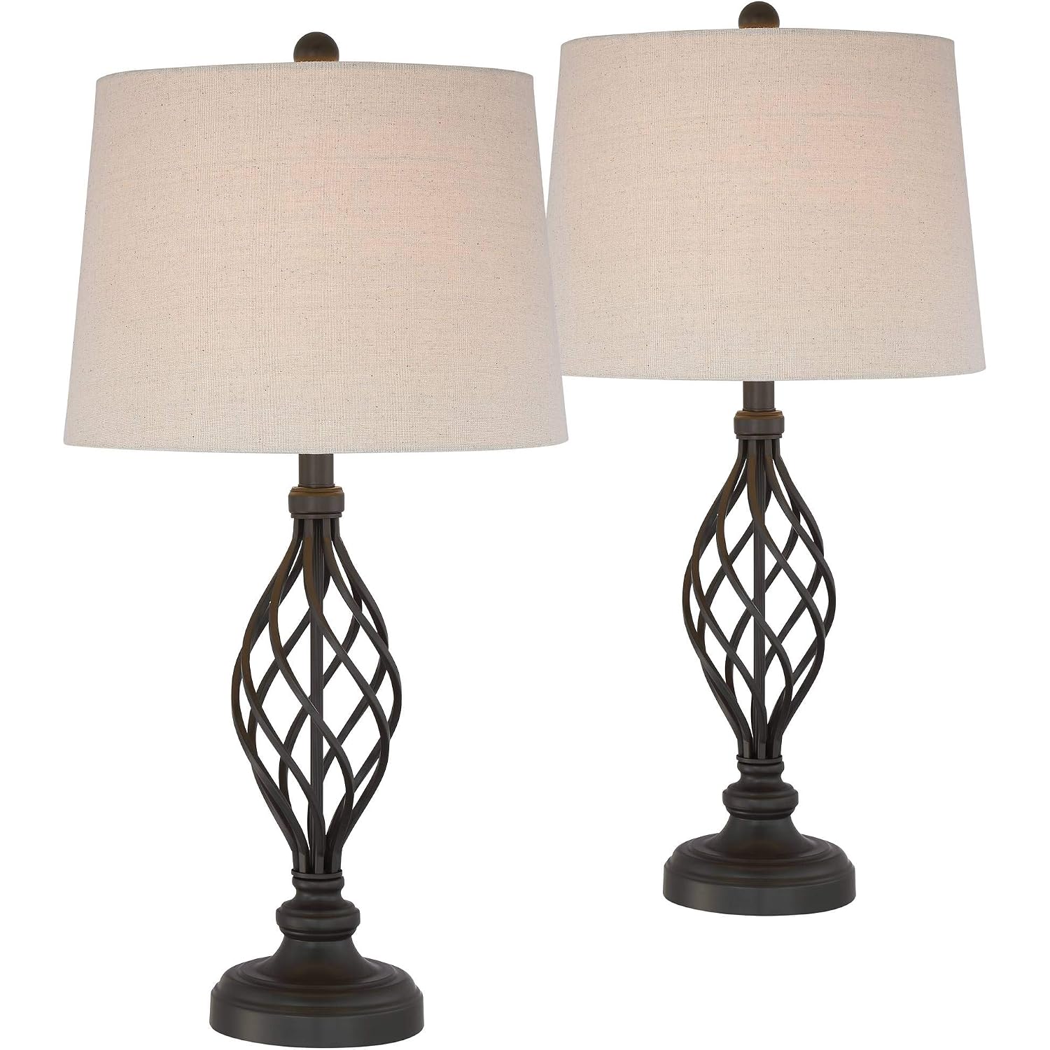 Annie 28" Tall Table Lamps Set Of 2 Open Scroll Iron Bronze Brown | Traditional Farmhouse Rustic Living Room Bedroom House Bedside Nightstand Home Tapered Cream Drum Shade