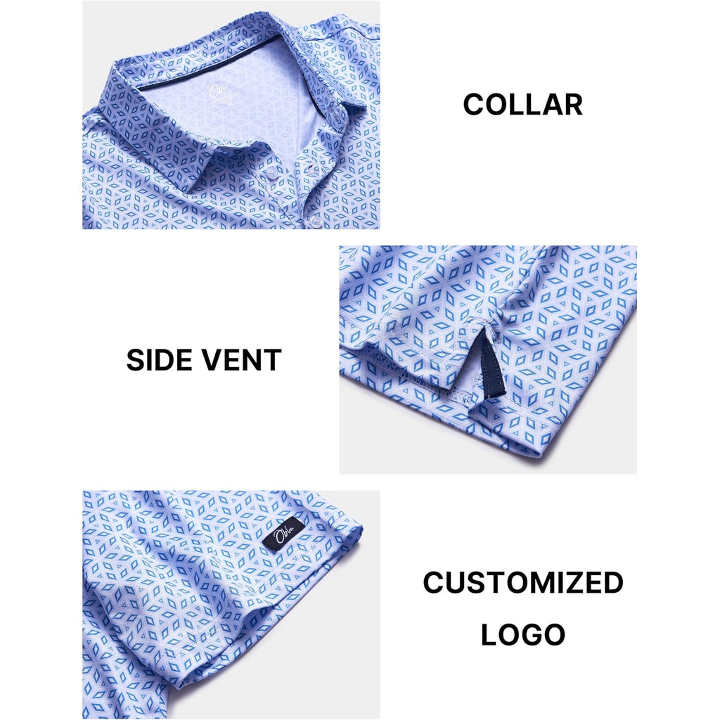 Obla Mens Golf Polo Shirts Short Sleeve Dry Fit Performance Moisture Wicking Casual Print Collared Golf Shirts For Men