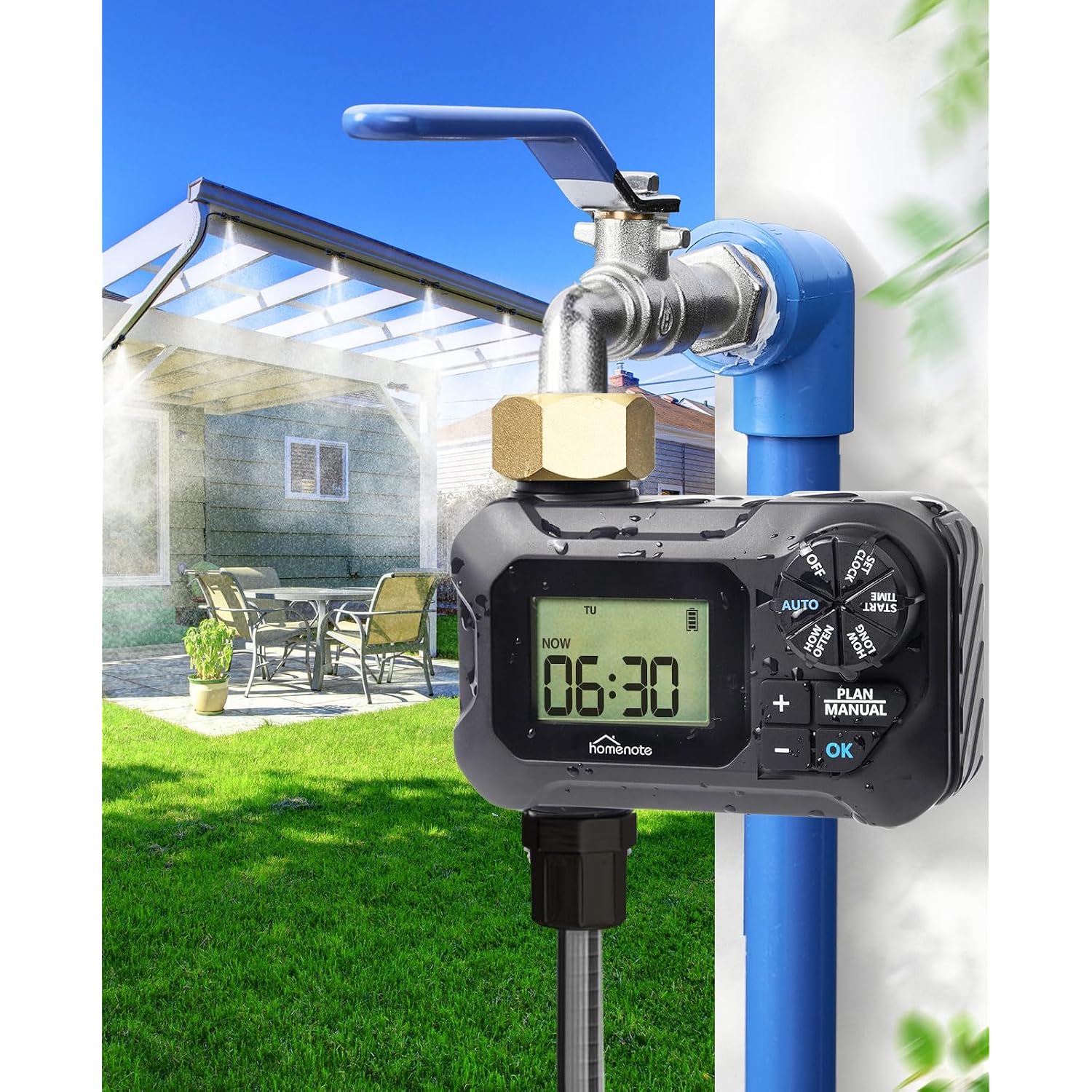 Automatic Misting Cooling System With Timer, 46Ft Misting Line | 10 Brass Nozzles, 3/4" Brass Adapter, For Patio Misting, Grenhouse Watering & Chicken Coop Cooling